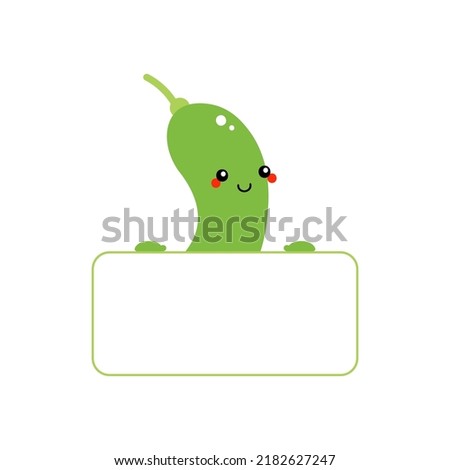 Cute smiling edamame, green soy beans character holding in hands blank card, banner.