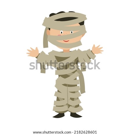 A boy in a mummy costume for Halloween. Vector illustration in flat style.