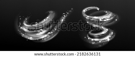 Clean detergent wave and soap swirl, light effect with bubbles and sparkles shine. Isolated transparent abstract foam, sparkling vortex, dynamic 3D elements for design of washing powder or shampoo ads Royalty-Free Stock Photo #2182636131