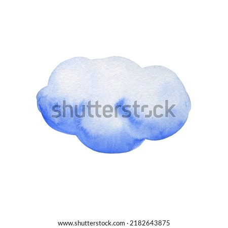 Cloud blue watercolor illustration on isolated background. Cute cartoon hand drawn image of the sky. For children's design.