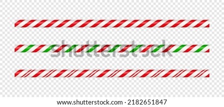 Christmas candy cane straight line border with red and green striped. Xmas seamless line with striped candy lollipop pattern. Christmas element. Vector illustration isolated on white background. Royalty-Free Stock Photo #2182651847