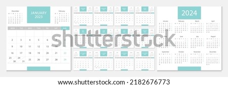 Calendar 2023, calendar 2024 week start Monday corporate design template vector. Royalty-Free Stock Photo #2182676773