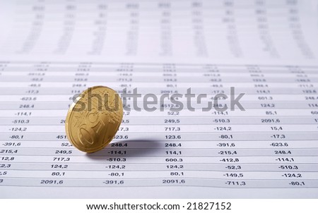 euro cent on newspaper chart. financial stats document