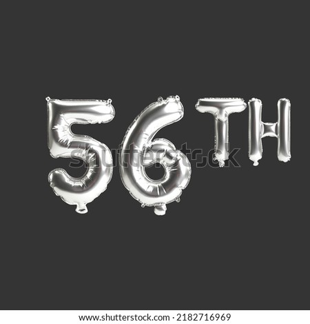 3d illustration of 56th silver balloons isolated on dark background