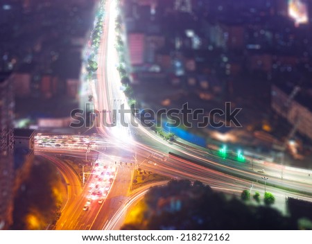 the light trails on the steet in shanghai china.  