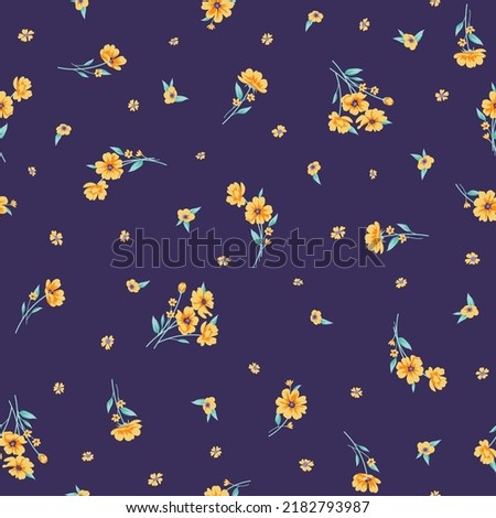 Trendy floral background with elegant small flowers on field for digital wallpaper and garment in liberty style ,ornate vector template
