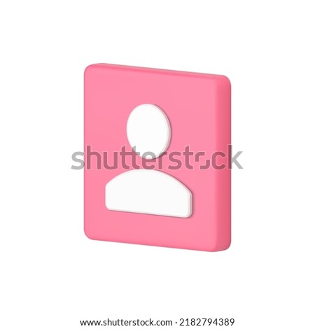 Personal account pink isometric squared button cyberspace avatar new follower social media notification realistic 3d icon vector illustration. Digital network member community connection application