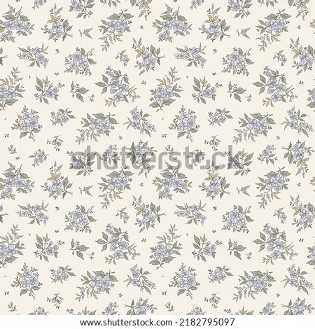 Vintage seamless floral pattern. Liberty style background of small pastel blue flowers. Small flowers scattered over a white background. Stock vector for printing on surfaces. Abstract flowers. Royalty-Free Stock Photo #2182795097