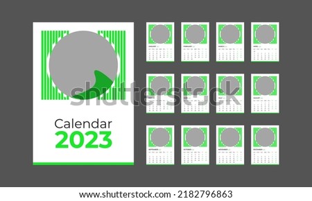 Calendar design vector template for 2023. Wall calendar template. A4 size. 12 months with cover. Week starts on Sunday.