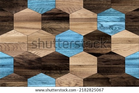 Blue Brown Beige Texture of stained parquet oak wood with grain, fragment of a wooden panel hardwood. surface bark is used as natural background, web page, board, table. Contrasts and symmetries.