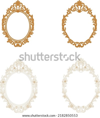 Set of golden vintage border frame engraving with retro ornament pattern in antique baroque style decorative design. Vector	