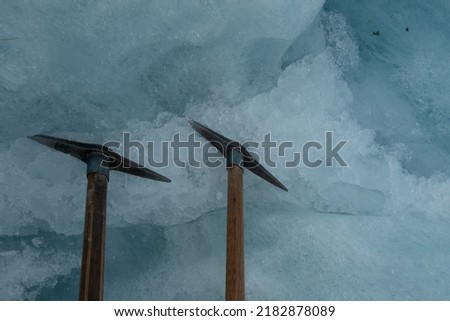 Ice picks in the ice on Fox Glacier, New Zealand 