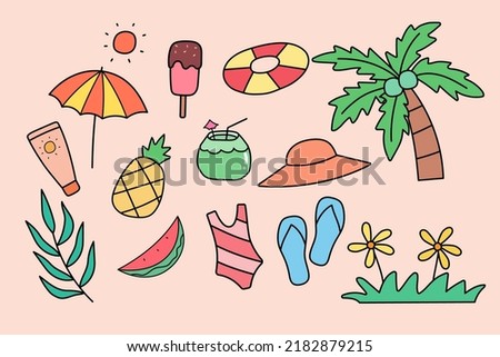 summer icon set. travel season. vector illustration