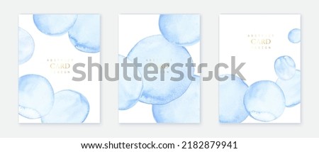 Set of verical backgrounds with blue watercolor textures, circles. Water, ink texture imitation. Design for card, invitation, brochure, voucher.