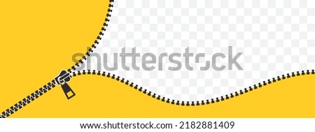 Zip locker. Closed and open zipper. Zipping yellow background. Vector illustration Royalty-Free Stock Photo #2182881409