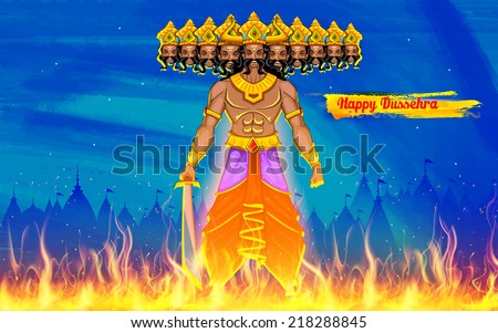 illustration of Ravan Dahan for Dusshera celebration Royalty-Free Stock Photo #218288845