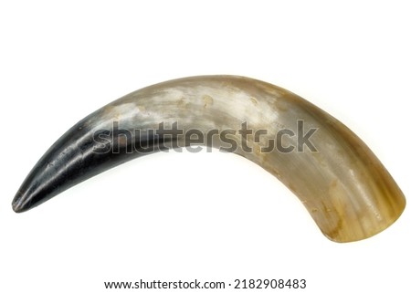 Animal horn for drinking in ancient barbarian peoples. Isolated on white background Royalty-Free Stock Photo #2182908483