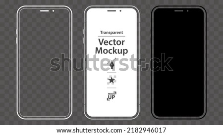Mobile Phone Vector Mockup Design Set. Smartphone template with black, white, transparent screen. Royalty-Free Stock Photo #2182946017