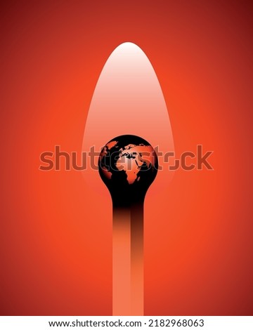 Planet Earth as the apex of a burning match.
Wildfires crisis, burning planet, high temperatures, global warming, climate changes and heatwave concepts. Vector illustration Royalty-Free Stock Photo #2182968063