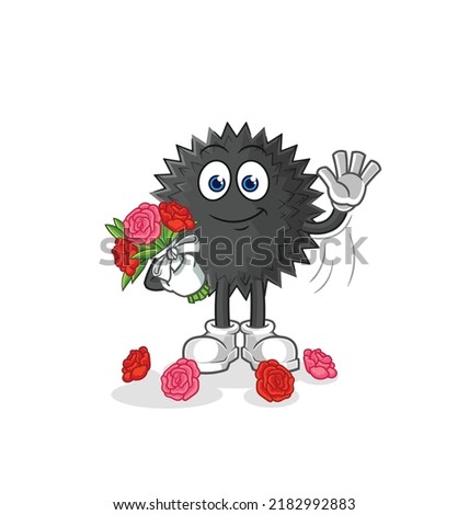 the sea urchin with bouquet mascot. cartoon vector