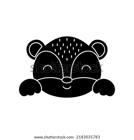Cute Scandinavian badger head. Animal face for kids t-shirts, wear, nursery decoration, greeting cards, invitations, poster, house interior. Vector stock illustration
