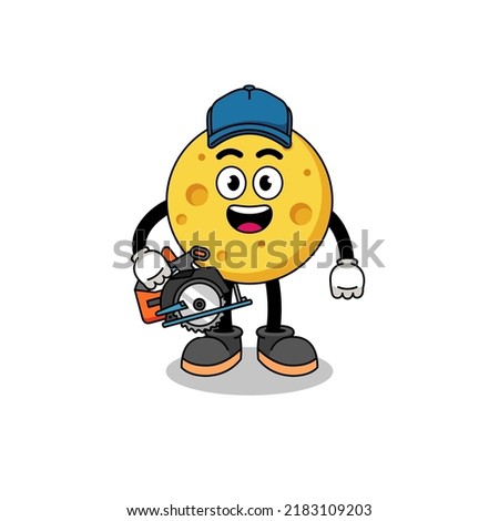 Cartoon Illustration of round cheese as a woodworker , character design