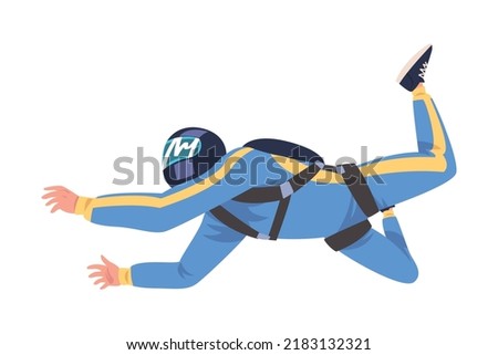 Man Parachutist Skydiving and Free-falling in the Air Descenting on the Earth Vector Illustration