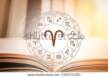 Zodiac circle. Astrological forecast for the signs of the zodiac. Characteristics of the sign Aries. Astrology, esotericism, secret science Royalty-Free Stock Photo #2183155283