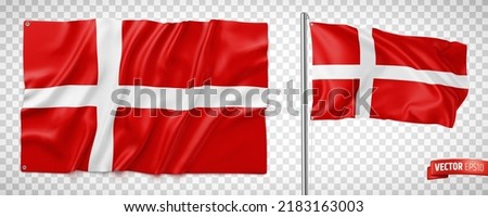 Vector realistic illustration of Danish flags on a transparent background. Royalty-Free Stock Photo #2183163003