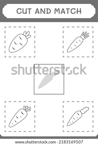 Cut and match parts of Carrot, game for children. Vector illustration, printable worksheet