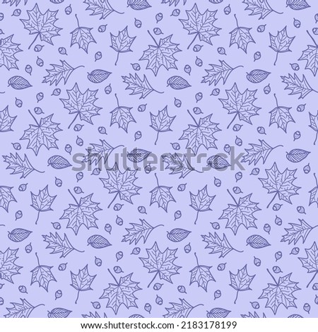 Color of year 2022 very peri seamless leaves pattern. Cute seamless vector print for textile, paper. Nature ornament with doodle leaves. Print for scrapbooking, wrapping. Hand drawn seamless pattern