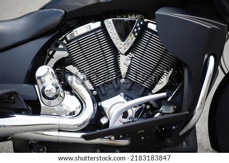 motorcycle motor closeup. motorcycle engine block. Luxury modern chrome Chopper Engine photography . Rock lifestyle. Power and freedom