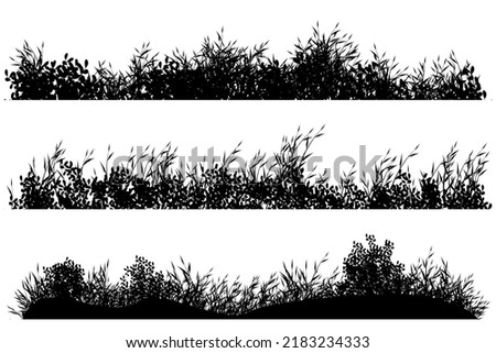 grass and bush silhouette. bush border Royalty-Free Stock Photo #2183234333