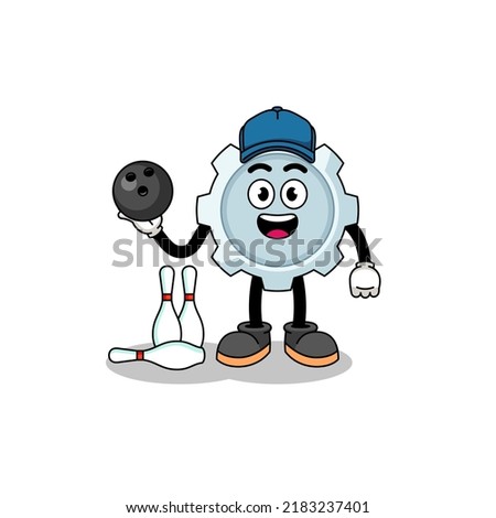 Mascot of gear as a bowling player , character design