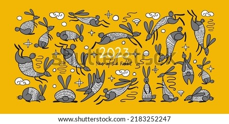 Happy chinese new year 2023 of the rabbit zodiac sign. Funny Bunnies concept art. Christamas Card. Vector illustration Royalty-Free Stock Photo #2183252247