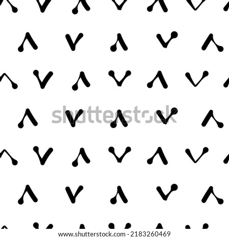 Vector.  Abstract monochrome ethnic seamless pattern. Artistic background hand drawn simple shapes of angle brackets, checkmarks. Mosaic abstract background. Repeating geometric texture. Dividers.