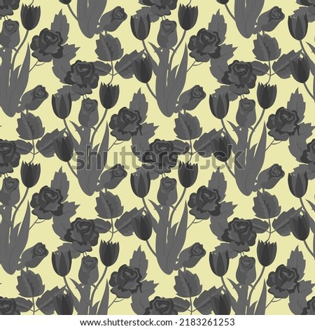 Vector - flower bouquet seamless pattern, roses and tulips illustration.