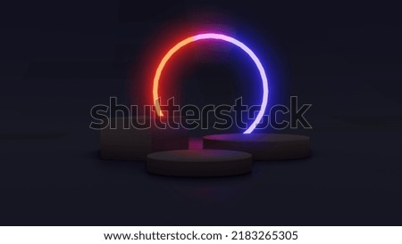 3D Render dark neon shining banner mockup rings 3D Rendering image