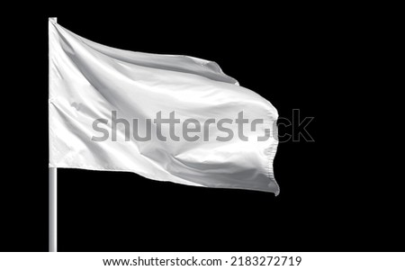 Fluttering blank white flag on flagpole isolated on black background Royalty-Free Stock Photo #2183272719