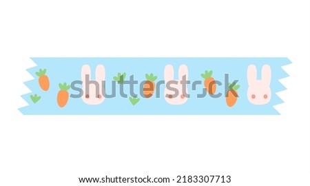 Cartoon decorative tape. Bunny rabbit and carrot block pattern adhesive tape. Isolated by white background, flat design, vector, illustration, EPS10
