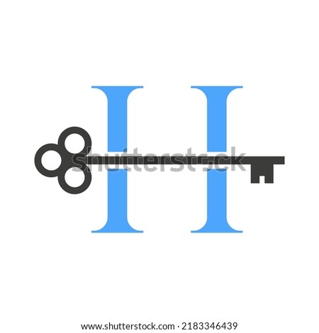 Letter H Real Estate Logo Concept With Home Lock Key Vector Template. Luxury Home Logo Key Sign