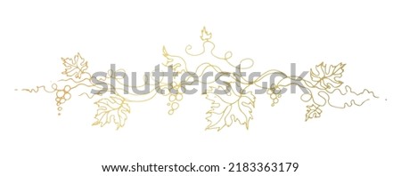 Vine. Vector illustration. Design elements with a twisting golden vine with leaves and berries. Drawing by hand in the style of line art. The frame is round with a vine. Royalty-Free Stock Photo #2183363179