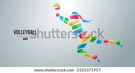 Abstract silhouette of a volleyball player on white background. Volleyball player woman hits the ball. Vector illustration