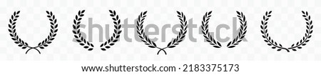 Set of black circular foliate laurels branches.Laurel wreath.Silhouette laurel wreath. Heraldic trophy crest, Greek and Roman olive branch award, winner round emblem. Vector black laurels set Royalty-Free Stock Photo #2183375173