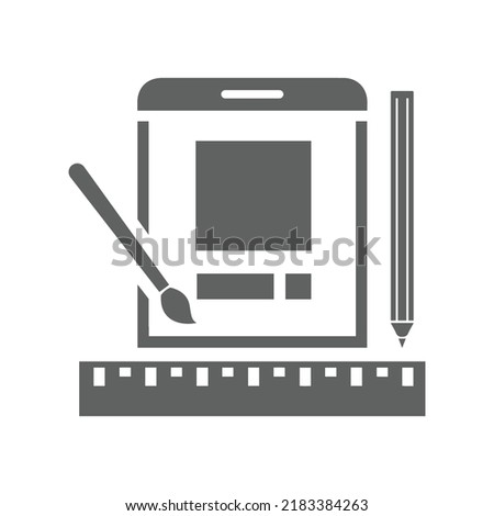 And, pencil, ruler, stationary icon. Gray vector graphics.
