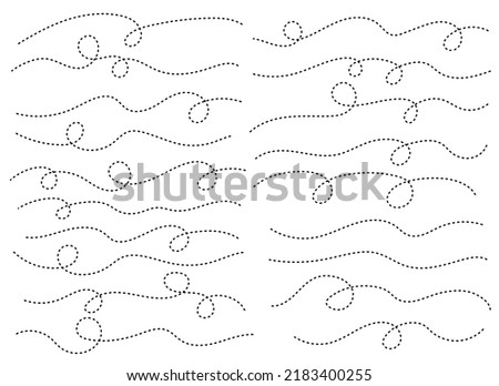 Hand drawn dotted curved line shape.  Curved line icon collection. Vector illustration isolated on white background Royalty-Free Stock Photo #2183400255