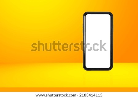 Smartphone mobile screen, Smartphone isolated on orange table background.