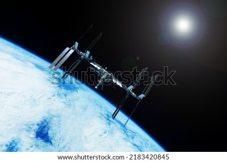 International space station over the planet Earth. Elements of this image furnished by NASA. High quality photo