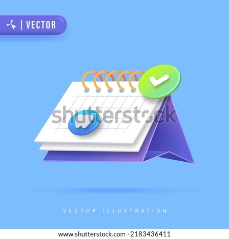 Dental Appointment Concept with 3D Realistic Calendar and Tooth Isolated on Blue Background Vector Illustration. International Dentist Day Royalty-Free Stock Photo #2183436411