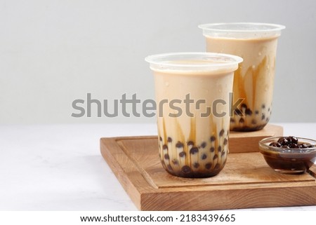 Boba milk tea or Taiwan milk tea with bubble on white background